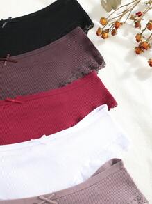 5pcs Women's Lace Patchwork Comfortable Breathable Bowknot Decor Briefs, Ladies Underwear
