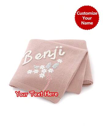 Handcrafted Personalized Kids Knitted Blanket With Embroidered Name, Sweet Baby Swaddling Wrap, Casual Minimalist Design For All Seasons,Multi-Functional,Ornamental,Letter,Stylish,Modern,Colorful,Cute,Adorable,Casual,Custom,Personalised,Unique,Customized,Ideal Gifts For Him,Ideal Gifts For Her,Son,Daughter