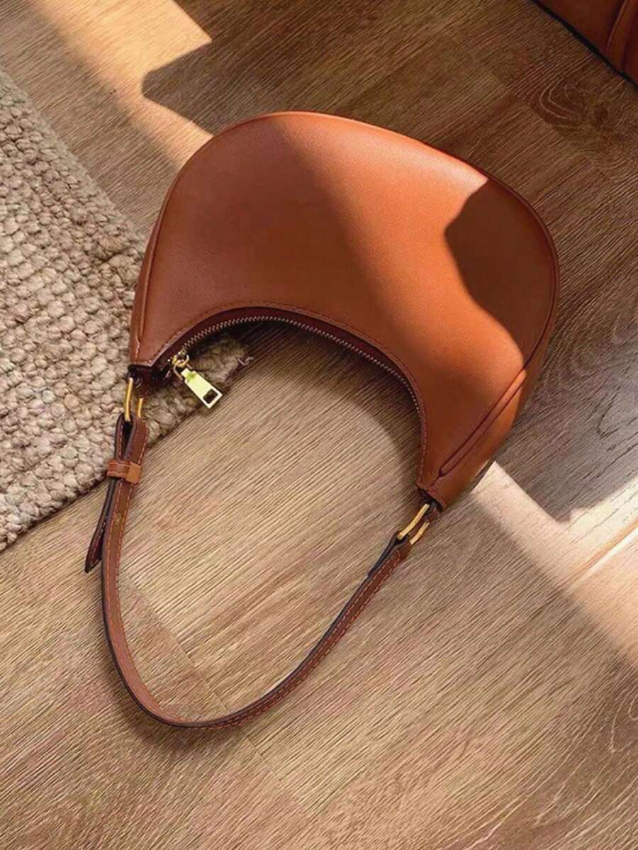 时尚百搭休闲简约新月腋下手提包 - 棕色 - 查看 1