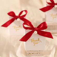 10 Pieces Paper Gift Boxes With Golden "Thank You" Labels, Including Ribbons And Pearls - For Birthdays, Weddings - 羅莎 - 查看 11