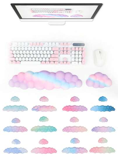 Cloud Wrist Rest, 2 Pieces Of Memory Foam Cute Cloud Palm Rest Keyboard With Non-Slip Base, Ergonomic Cloud Arm Rest Keyboard, Convenient For Typing Game/Laptop