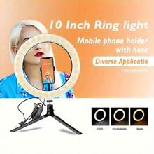 1 pièce Anneau de lumière LED 10" variable avec température de couleur réglable - Éclairage de studio alimenté par USB avec 120 LED, cou de cygne 360° rotative, trépied et support pour téléphone pour la vidéoblogue, la photographie et la diffusion en direct. Convient pour la photographie, l'enregistrement vidéo, la diffusion en direct, les réunions Zoom, avec un support pour l'éclairage de selfie
