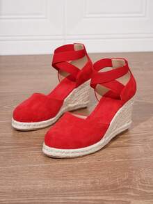 Women's Comfortable Slip-On Round Toe Wedge Heel Platform Loafers, Spring/Summer - Red - View 8