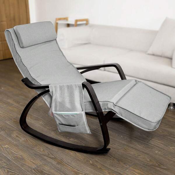SoBuy FST20-BR NEU Schaukelstuhl mit Tasche 5-Fach Relaxsessel verstellbares Fussteil Schwingsessel schwarzes Gestell aus PU Belastbarkeit 150kg Dunkelbraun…
