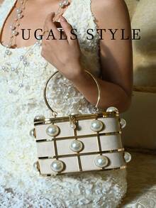 Luxury 2024 Women'S Bridal Wedding Purse Party Prom Rhinestone Pearl Woven Crossbody Bag Fashion Evening Flower Bucket Bags - White - View 4