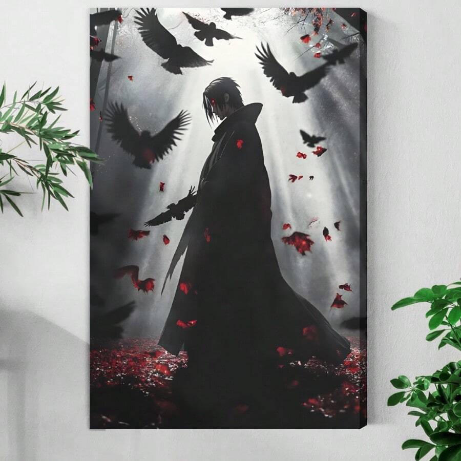 1 Pc Framed Anime Wall Art Textured Canvas Poster Painting Wall Decor For Bedroom Living Room, Ready To Hang - Multicolor - View 1