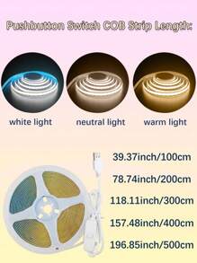 1pc 3.28ft-16.4ft LED Light Strip, 320 LEDs/M, Button Control, 3 Color Temperature Options, Suitable For Party, Room, Kitchen, Home TV, Household Decoration