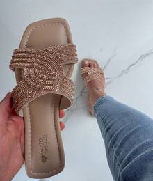 Women's Flat Sandal Rhinestone - 摩卡棕 - 查看 2