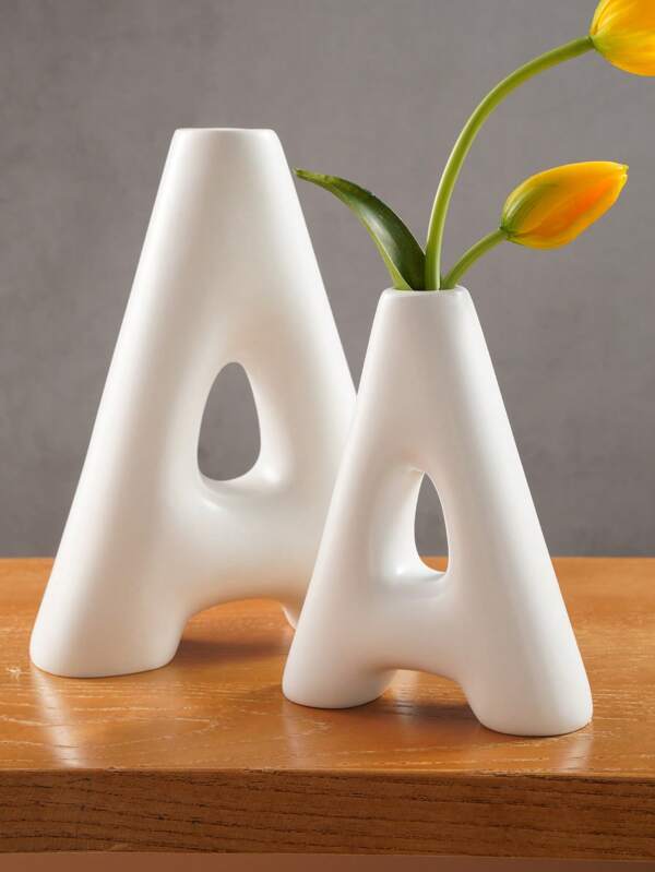 1 pieza Florero decorativo de resina en forma de A, decoración de escritorio minimalista moderna y blanca para el hogar