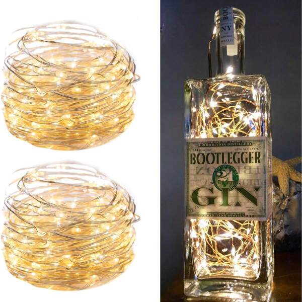2 Paquetes de Luces de Hadas con Enchufe, 33 pies 100 LEDs Luces de Alambre de Plata Resistentes al Agua Luces de Luciérnaga, Adaptador Incluido, Luces de Cuerda Estrelladas para Boda Interior Exterior Navidad Patio Decoración del Jardín, Blanco Cálido