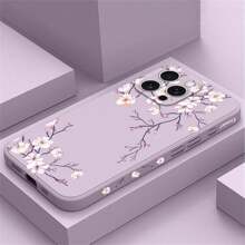Funda de teléfono de silicona líquida con patrón de flores de cerezo, resistente a golpes y caídas, de moda y elegante