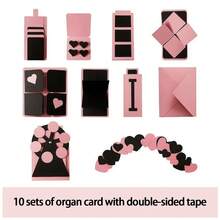 Black Card Photo Album Accordion Style DIY Foldable Mechanical 3D Book, Couples Graduation Gift, 3 Inch Instant Film Album, Star Card Holder, Back To School Season Decor Gift Set With 1 Rope, 1 Corner Sticker, Black & Pink Heart Arch Design For Anniversary/Holiday