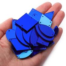 50 piezas Parches de espejo acrílico de formas surtidas, multicolor, 2 agujeros, suministros de costura y manualidades