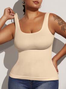 1 Peça Top Modelador sem Costura Preto Plus Size para Controle da Barriga Feminino, Levemente Esculpido, Cintura Modeladora Fina e Afunilada, Shapewear para Achatamento da Barriga