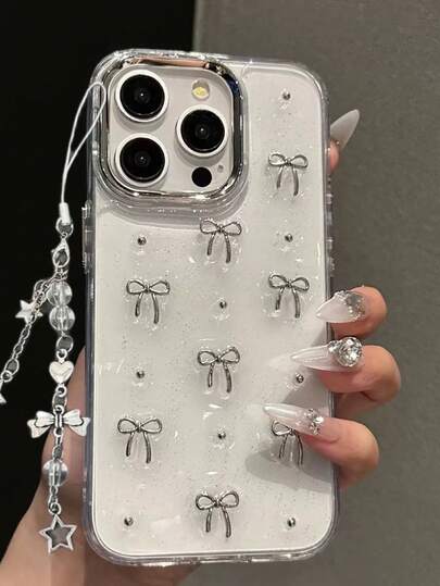 少女金属 3D 蝴蝶结手机壳，适用于 15 Pro Max/14 Pro/11/12 Pro/13 Pro Max，防撞保护套，独特设计，防水防震防摔防刮