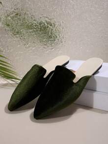 Fashion Pointed Toe Slip-On Flat Mules For Women, Comfortable Soft Bottom Casual Work Shoes Suitable For Spring, Summer, Autumn, Size 35-45, Deep Green Color - Dark Green - View 6