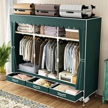 Komplett-Stahlrahmen-Garderobe mit Schublade, einfache Montage, stoffverstärkte Garderobe für Mietwohnungen, Schlafzimmer, doppelte Kleiderlagerung, Stoffgarderobe