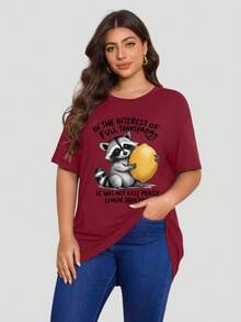 大码女式宽松 T 恤运动衫、完全透明、柠檬挤压衬衫、搞笑讽刺浣熊 T 恤、搞笑表情包衬衫 - 酒紅色 - 查看 3