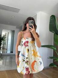 Casual Cute Vacation Floral Print Spaghetti Strap Camisole Ruffle Hem Dress