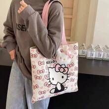 Sanrio Genuine Kitty 1pc Supply List Japanese Kt Cat Cartoon Hello Kitty Canvas Bag Fresh And Simple Shoulder Bag Class Hand-Held Canvas Bag