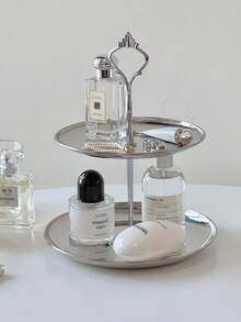 1 Piece Luxury Double Decker Perfume & Jewelry Storage Rack, Elegant Silver Key & Trinket Desktop Organizer Tray Back To School - Silver - View 2