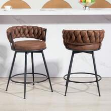 Dyhome 3Pcs  24'' Modern Swivel Bar Stools, 24 Inches Counter Height Bar Stools With Woven Back, Comfy Upholstered Suede Tall Barstools For Kitchen Island, Cafe - Nâu sẫm - Xem 9