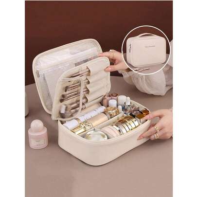 多功能旅行化妆包，化妆刷收纳包，多层隔层化妆包，大容量化妆品收纳包，浴室洗漱包，便捷旅行手提包，适用于护肤品、化妆品、化妆刷、粉底、口红等，适合海滩、学校、浴室、节日、情人节、圣诞节等场合，是送给家人和朋友的绝佳礼物。