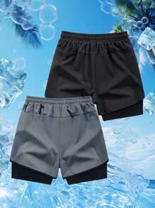 2pcs Sportswear Shorts Set For Summer, Quick Dry Breathable Light & Comfortable, Suitable For Gym Workout, Running, Casual Wear, Minimalist Design, Multi-Color Available