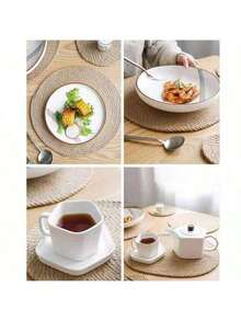 A Round Jute Woven Placemat, A Pure Hand-Woven Straw Coaster, A Japanese-Style Heat-Insulating And Scald-Proof Bowl Mat And Pot Mat. It Is Suitable As A Heat-Insulating Table Mat For Dining Tables At Home, For Decoration, And As A Wedding Decoration Mat. - Yellow - View 4