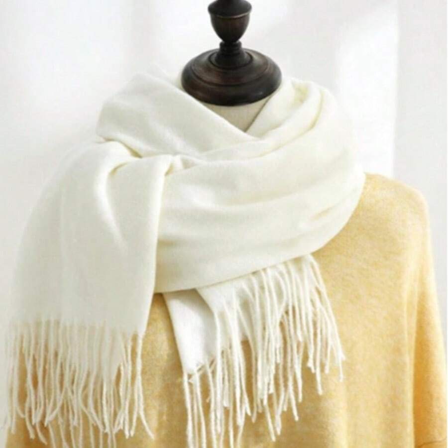 Shawls Scarf Sophisticated Plain Print Social-Xx6161 - White - View 1