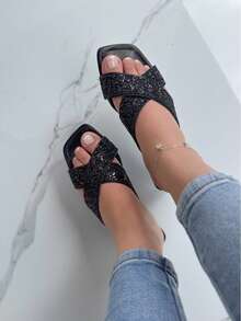 Women's Flat Sandal X Glitter - 黑色 - 查看 6