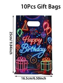 10/25/50 件荧光生日风格礼品袋手提包，荧光生日快乐图案礼品手提包，生日派对礼品包装用品包装礼品袋，家居装饰房间装饰厨房用品包装袋，宝贝淋浴礼品袋装饰，生日派对礼品袋，适用于精品店产品包装 - 生日螢光 - 查看 9