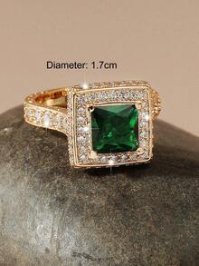 Geometric Cubic Zirconia Decor Ring For Women For Party Banquet Wedding - Yellow Gold - View 3
