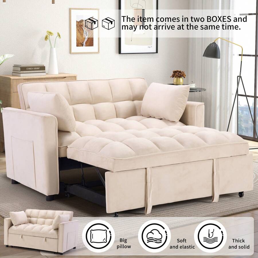 3-In-1 Multifunctional Modern Sofa Bed Comfortable Double Sofa With Pillows