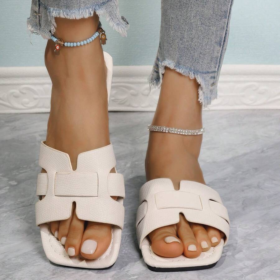 Women's Fashionable Flat Open Toe Sandals, Versatile Ladies Slippers For Spring And Summer - Beige - View 1