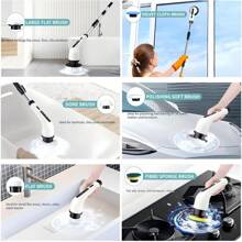 2025 Electric Rotary Scrubber, Rechargeable Cleaning Brush, Shower Scrubber With 9 Brush Heads, 2H Power 2-Speed, Adjustable Extended Handle, IPX7 Waterproof For Tubs Tile Floors Cars, White Easter Gift