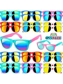 Set de 6 gafas de moda con marco de color en bloque y remaches, gafas de colores multicolor para adolescentes, adecuadas para niños y niñas de 3 a 8 años para fiestas, color y estilo aleatorios - Multicolor - Ver 2