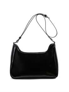 Japan's New Y2K Fashion Shopping Casual Simple Street Commuting Large-Capacity Girls' College Oil Wax Leather Transparent Badge Pain Bag Multi-Functional Shoulder Bag Cross-Body Bag, Can Put Grain, Can Hang Key Chains, Can Put Postcards, Street & Japanese Bag For Women - Black - View 5