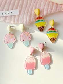 1pair Cute Ice Cream Drop Earrings For Women For Daily Decoration - Summer Ice Cream Series - View 2