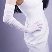 1 双黑色手套歌剧手套女式哥特薄纱超长手套，黑色弹性蕾丝网，半透明歌剧万圣节晚宴手套纯色优雅新娘手套婚礼部分万圣节配饰冬季手套sy2k 婚礼 - 彩色 - 查看 7