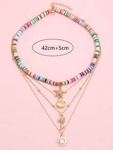 1pc Bohemian Beach Holiday Style Starfish, Shell, Flower, Elephant Random Soft Ceramic Multi-Layer Necklace For Women (Avoid Contact With Water) - Color - View 4