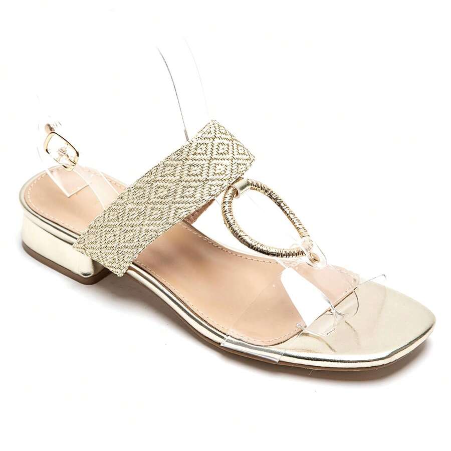 Flat Sandals With Woven Crescent-Shaped Straps And Adjustable Buckle - Fashionable And Comfortable Summer Style - Transparent-3879 - View 1