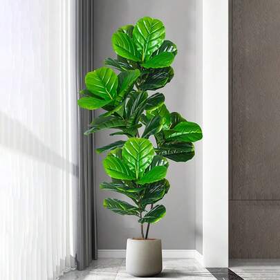 Kmitang 74-165厘米大型人造榕树，逼真热带橡胶树枝条，塑料大榕树叶，日常用品，绿色家居花园办公室户外装饰，不含1个