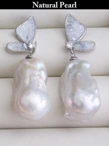 1 Pair Fashion Natural Pearl Earrings, White Pearl Dangle Earrings For Women, Daily Wear And Holiday Gift