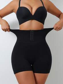 1pc Women Butt Lifting & Shaping Pants, Strong Tummy Control Postpartum High Waist Shapewear With Buttons, Plus Size - Black - View 4