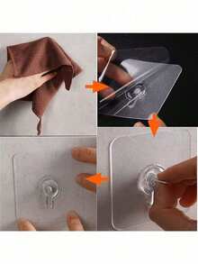 粘性墙钩，8 件重型墙钩自粘钩强力钉透明螺丝固定器自粘墙钩适用于浴室厨房壁挂天花板，螺丝净长 8 毫米