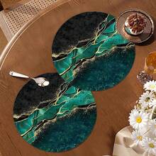 1 件/2 件/4 件，15.35 英寸/39 厘米/39*39 大理石纹圆形硅胶杯垫，奢华金箔画纹理，适用于厨房、餐厅、餐桌、茶几和吧台，可清洗和重复使用，用于餐具和杯子干燥
