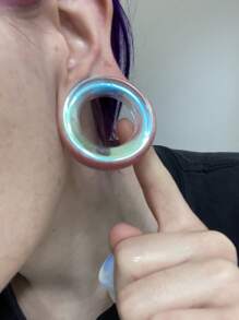 PAR de Tapones de Oreja con Doble Rebordes de Cristal Natural en Colores AB/Arcoíris/Transparente, Túnel y Dilatadores de Oreja, Joyería de Perforación Corporal