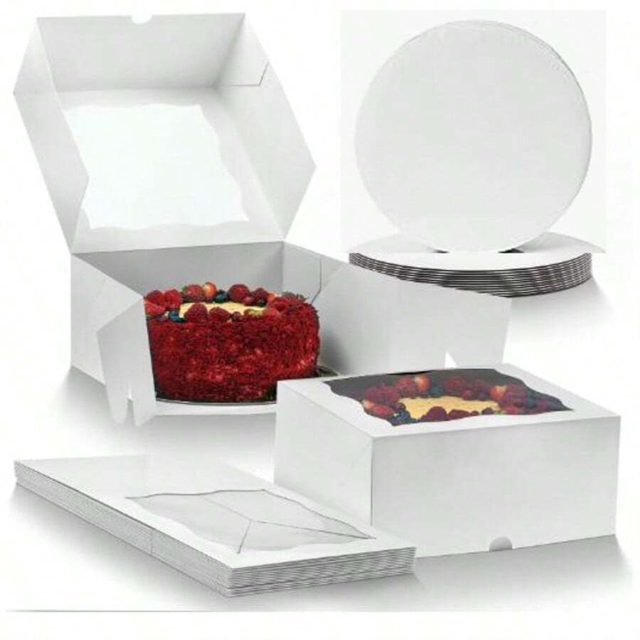 1/10 Packs 10x10x5 Inches White Bakery Boxes With Window Cake Board 10inch Cake Boxes For Cake, Valentine's Day, Pastries, Chocolates, Cookies, Pie, Birthday Party, Wedding, Easter - White 10x10x5inch - View 1