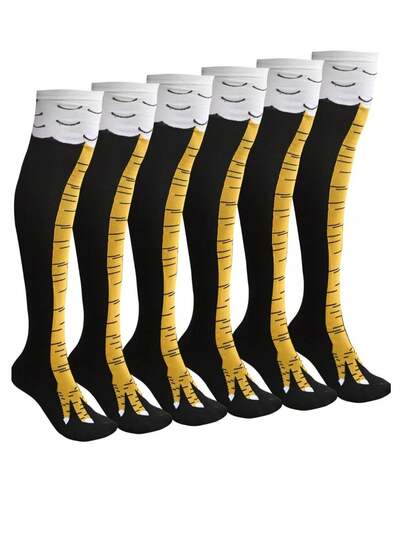 3 pares divertidas piernas calcetas  patas de pollo calcetin por encima de la rodilla unisex